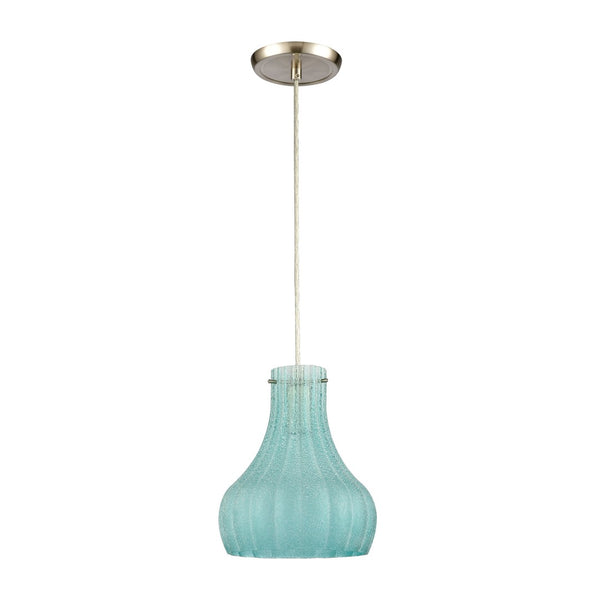 Atlas Coastal Scallop 8" Mini Pendant Light - Elegant Aqua Glass Shade & Satin Nickel Finish for Home Decor CL12148-BL