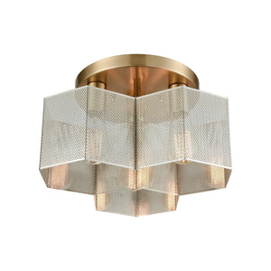 Atlas Compartir Modern 7-Light Semi Flush Mount - Honeycomb Design with Satin Brass & Geometric Style Polished Nickel 15'' CL12152-BS
