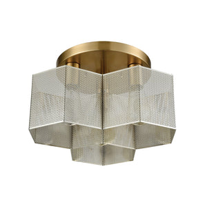 Atlas Compartir Modern 7-Light Semi Flush Mount - Honeycomb Design with Satin Brass & Geometric Style Polished Nickel 15'' CL12152-BS