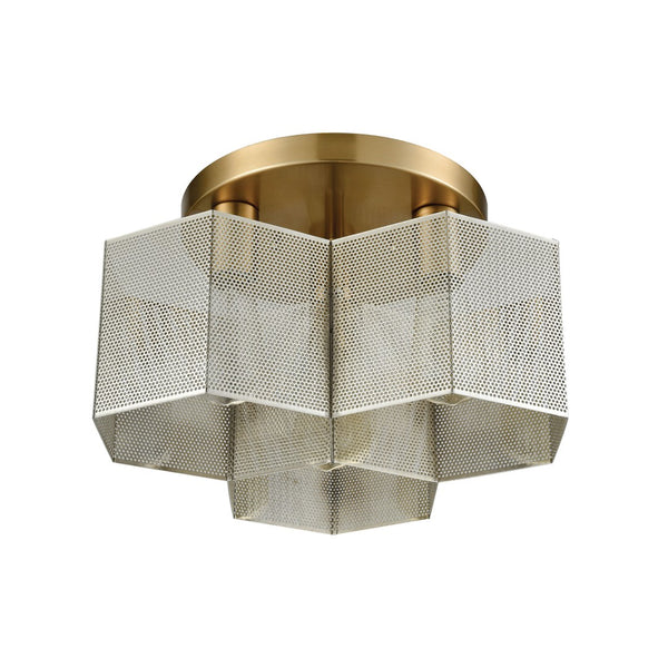 Atlas Compartir Modern 7-Light Semi Flush Mount - Honeycomb Design with Satin Brass & Geometric Style Polished Nickel 15'' CL12152-BS
