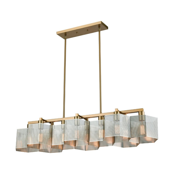 Atlas Compartir 42" 10-Light Linear Chandelier - Modern Honeycomb Design in Satin Brass & Polished Nickel CL12153-BS