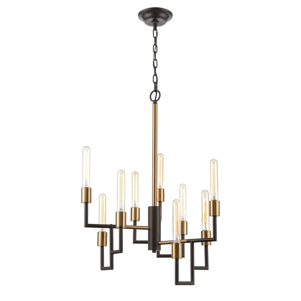 Atlas Congruency Modern 9-Light Chandelier - Stunning Geometric Design with Satin Brass Accents for Elegance Oil Rubbed Bronze 23'' CL12155-BZ