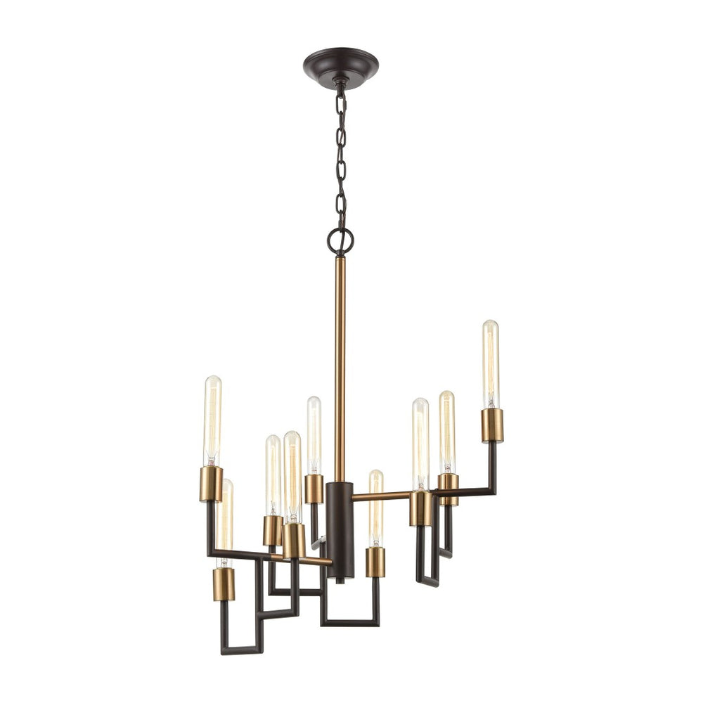 Atlas Congruency Modern 9-Light Chandelier - Stunning Geometric Design with Satin Brass Accents for Elegance Oil Rubbed Bronze 23'' CL12155-BZ
