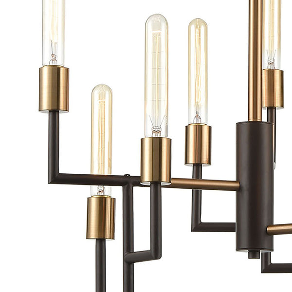Atlas Congruency Modern 9-Light Chandelier - Stunning Geometric Design with Satin Brass Accents for Elegance Oil Rubbed Bronze 23'' CL12155-BZ