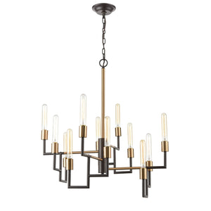 Atlas Congruency Modern 9-Light Chandelier - Stunning Geometric Design with Satin Brass Accents for Elegance Oil Rubbed Bronze 29'' CL12156-BZ