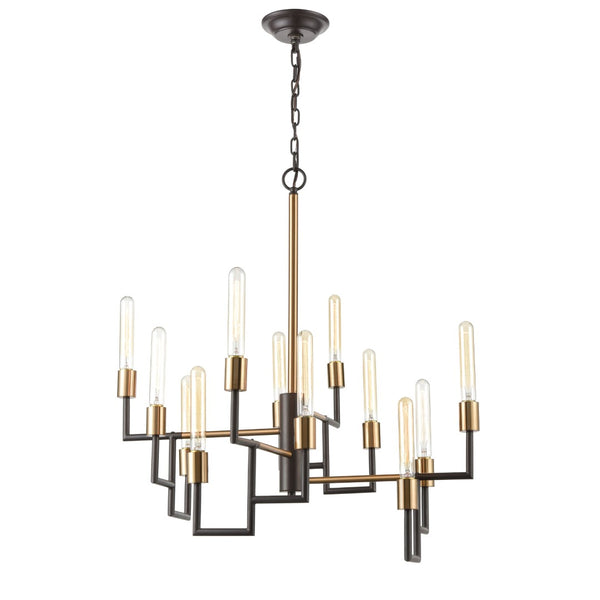 Atlas Congruency Modern 9-Light Chandelier - Stunning Geometric Design with Satin Brass Accents for Elegance Oil Rubbed Bronze 29'' CL12156-BZ