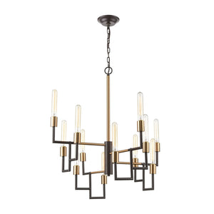 Atlas Congruency Modern 9-Light Chandelier - Stunning Geometric Design with Satin Brass Accents for Elegance Oil Rubbed Bronze 29'' CL12156-BZ