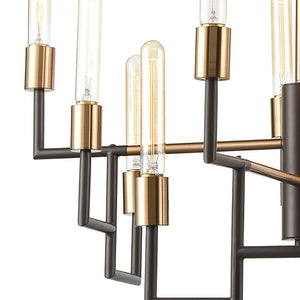 Atlas Congruency Modern 9-Light Chandelier - Stunning Geometric Design with Satin Brass Accents for Elegance Oil Rubbed Bronze 29'' CL12156-BZ
