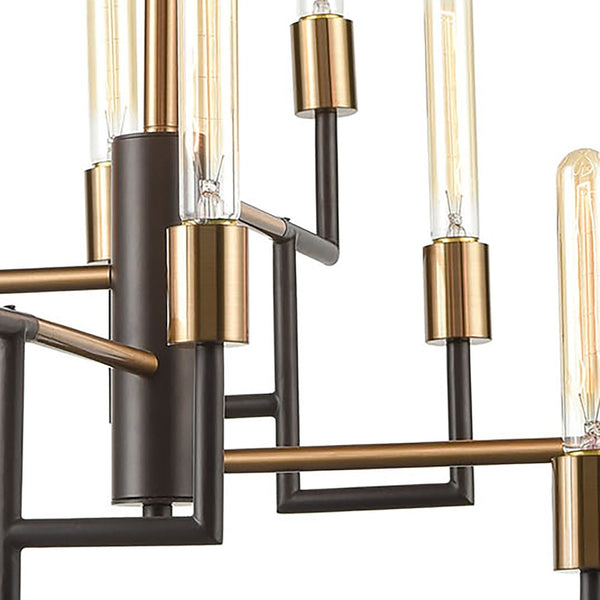Atlas Congruency Modern 9-Light Chandelier - Stunning Geometric Design with Satin Brass Accents for Elegance Oil Rubbed Bronze 29'' CL12156-BZ