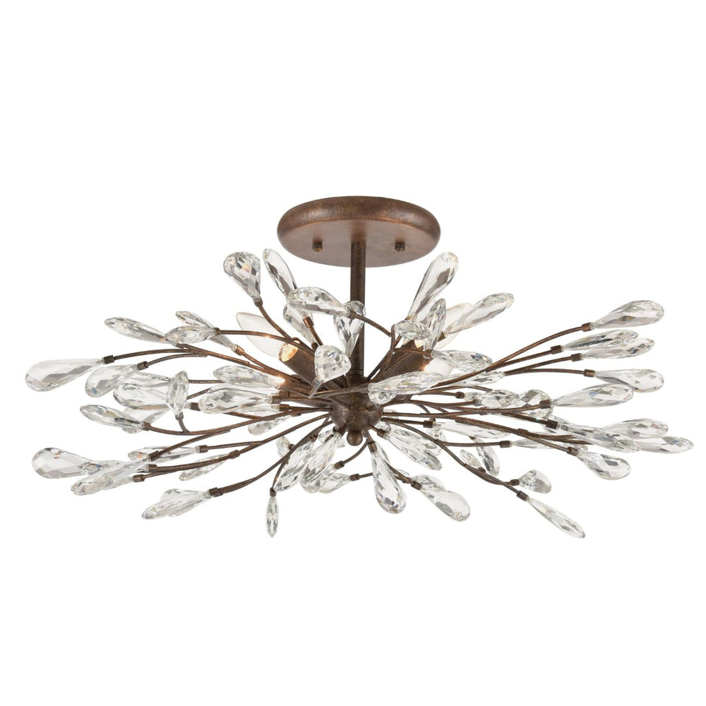 Atlas Crislett Semi Flush Mount Light - Elegant Metal Branch Design with Crystal Accents for Stunning Glow Sunglow Bronze 28'' CL12166-BZ