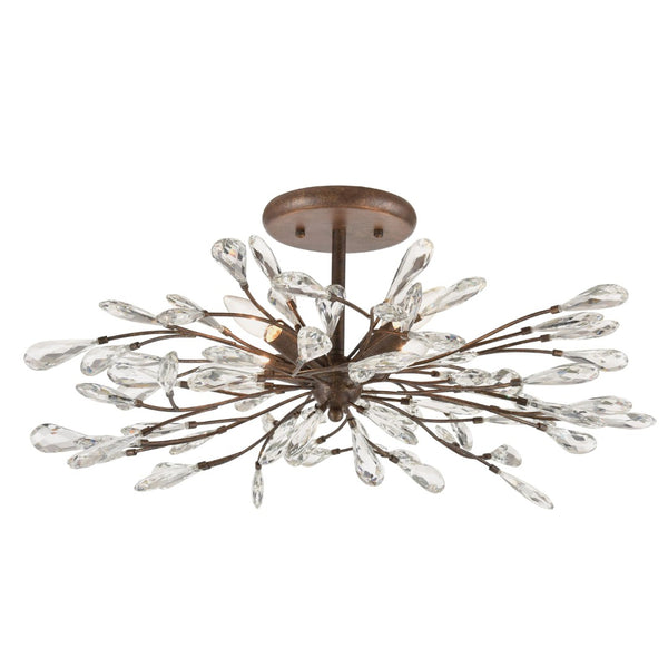 Atlas Crislett Semi Flush Mount Light - Elegant Metal Branch Design with Crystal Accents for Stunning Glow Sunglow Bronze 28'' CL12166-BZ