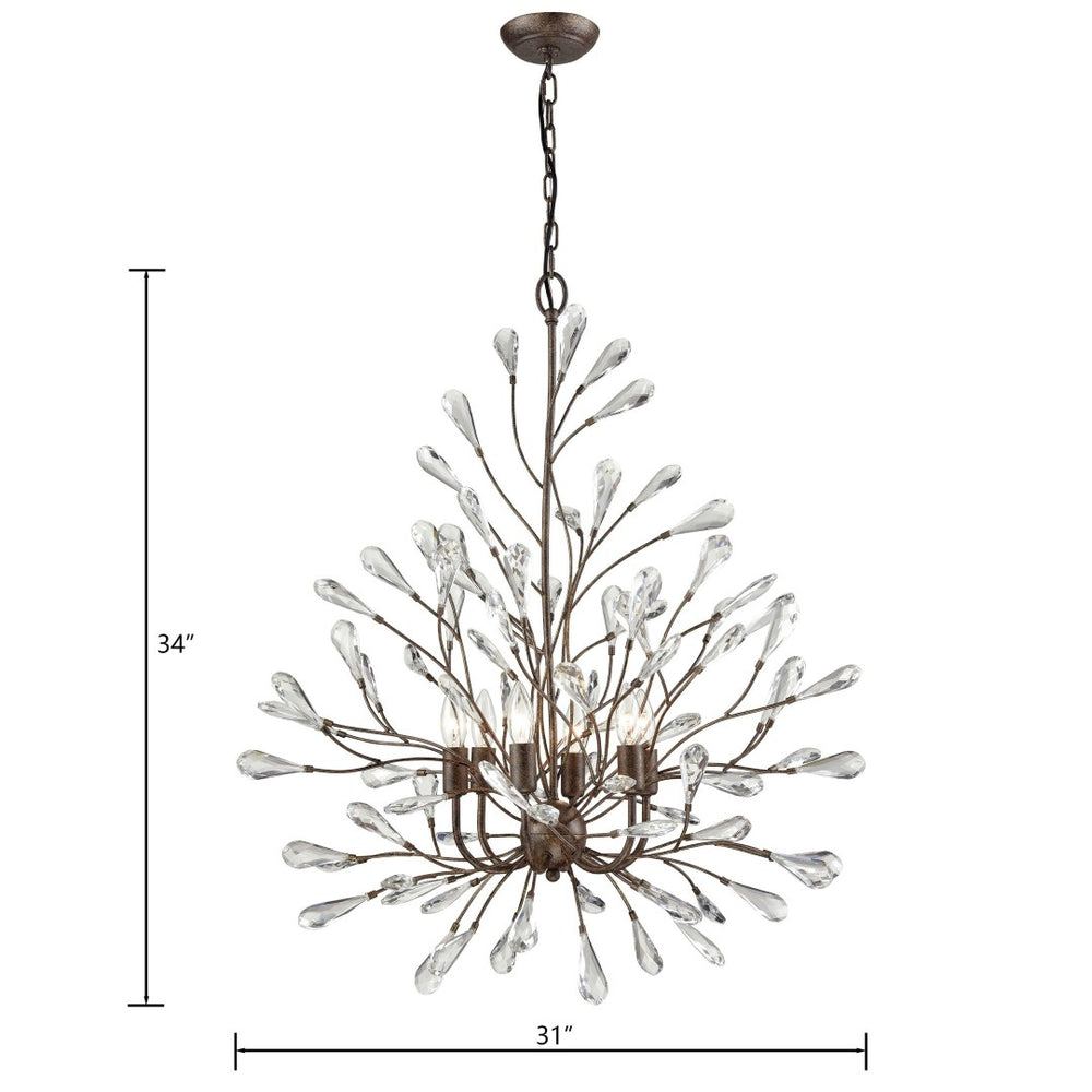 Atlas Crislett 6-Light Chandelier - Nature-Inspired Design with Crystal Accents for Elegant Illumination Sunglow Bronze 31'' CL12167-BZ