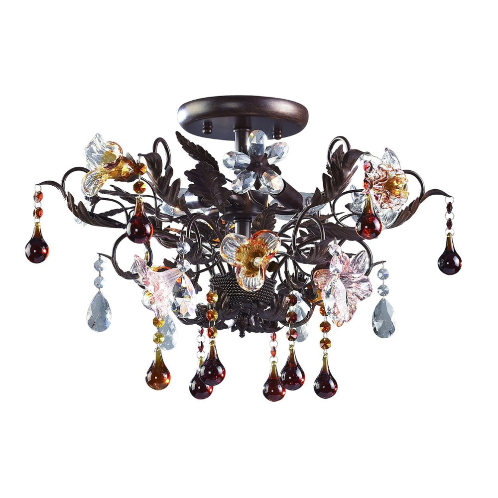 Atlas Cristallo Artisan Semi Flush Mount Light - Elegant Hand-Blown Glass & Crystal Accents for Home Decor Deep Rust 19'' CL12173-BZ
