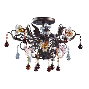 Atlas Cristallo Artisan Semi Flush Mount Light - Elegant Hand-Blown Glass & Crystal Accents for Home Decor Deep Rust 19'' CL12173-BZ