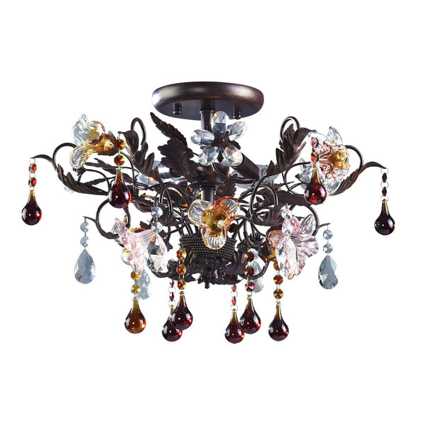 Atlas Cristallo Artisan Semi Flush Mount Light - Elegant Hand-Blown Glass & Crystal Accents for Home Decor Deep Rust 19'' CL12173-BZ