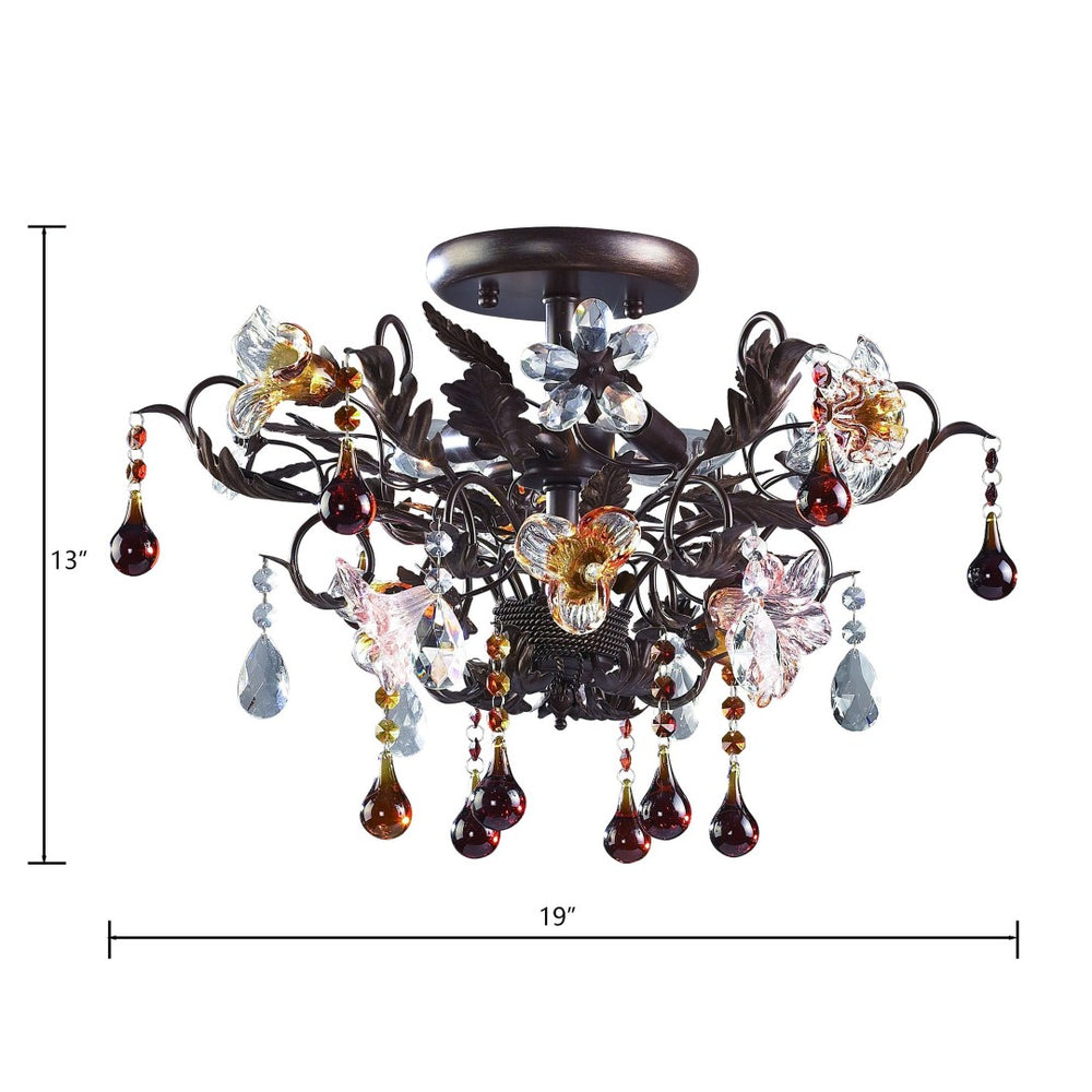 Atlas Cristallo Artisan Semi Flush Mount Light - Elegant Hand-Blown Glass & Crystal Accents for Home Decor Deep Rust 19'' CL12173-BZ