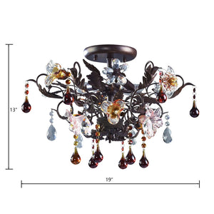 Atlas Cristallo Artisan Semi Flush Mount Light - Elegant Hand-Blown Glass & Crystal Accents for Home Decor Deep Rust 19'' CL12173-BZ