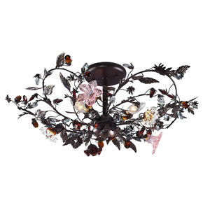 Atlas Cristallo Artisan Semi Flush Mount Light - Elegant Hand-Blown Glass & Crystal Accents for Home Decor Deep Rust 27'' CL12174-BZ