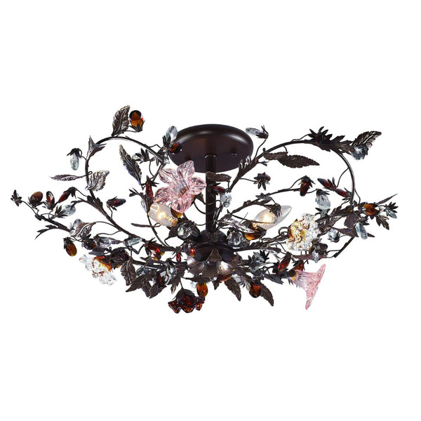 Atlas Cristallo Artisan Semi Flush Mount Light - Elegant Hand-Blown Glass & Crystal Accents for Home Decor Deep Rust 27'' CL12174-BZ