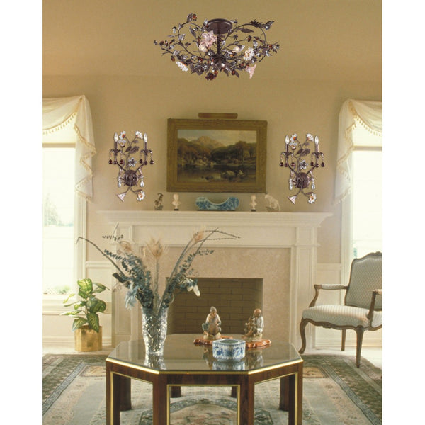 Atlas Cristallo Artisan Semi Flush Mount Light - Elegant Hand-Blown Glass & Crystal Accents for Home Decor Deep Rust 27'' CL12174-BZ