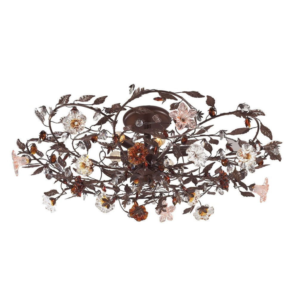 Atlas Cristallo 38'' Wide 6-Light Flush Mount - Artisan Glass Florets & Deep Rust Elegance for Any Room CL12175-BZ