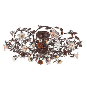 Atlas Cristallo 38'' Wide 6-Light Flush Mount - Artisan Glass Florets & Deep Rust Elegance for Any Room CL12175-BZ