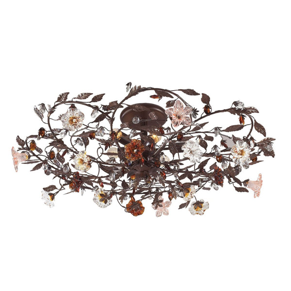 Atlas Cristallo 38'' Wide 6-Light Flush Mount - Artisan Glass Florets & Deep Rust Elegance for Any Room CL12175-BZ