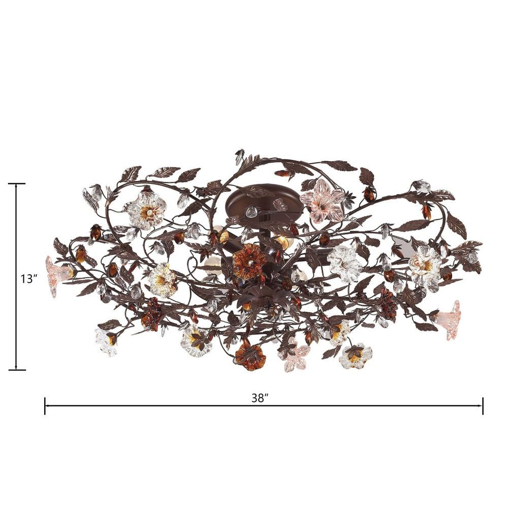 Atlas Cristallo 38'' Wide 6-Light Flush Mount - Artisan Glass Florets & Deep Rust Elegance for Any Room CL12175-BZ