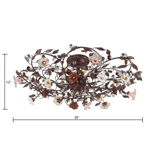 Atlas Cristallo 38'' Wide 6-Light Flush Mount - Artisan Glass Florets & Deep Rust Elegance for Any Room CL12175-BZ