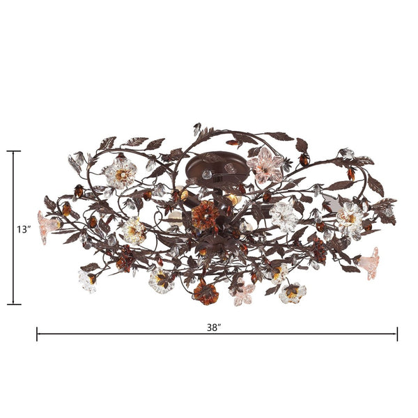 Atlas Cristallo 38'' Wide 6-Light Flush Mount - Artisan Glass Florets & Deep Rust Elegance for Any Room CL12175-BZ