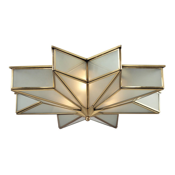Atlas Decostar 21" Wide Art Deco 3-Light Flush Mount - Brushed Brass Fixture for Stylish Indoor Lighting CL12197-BS