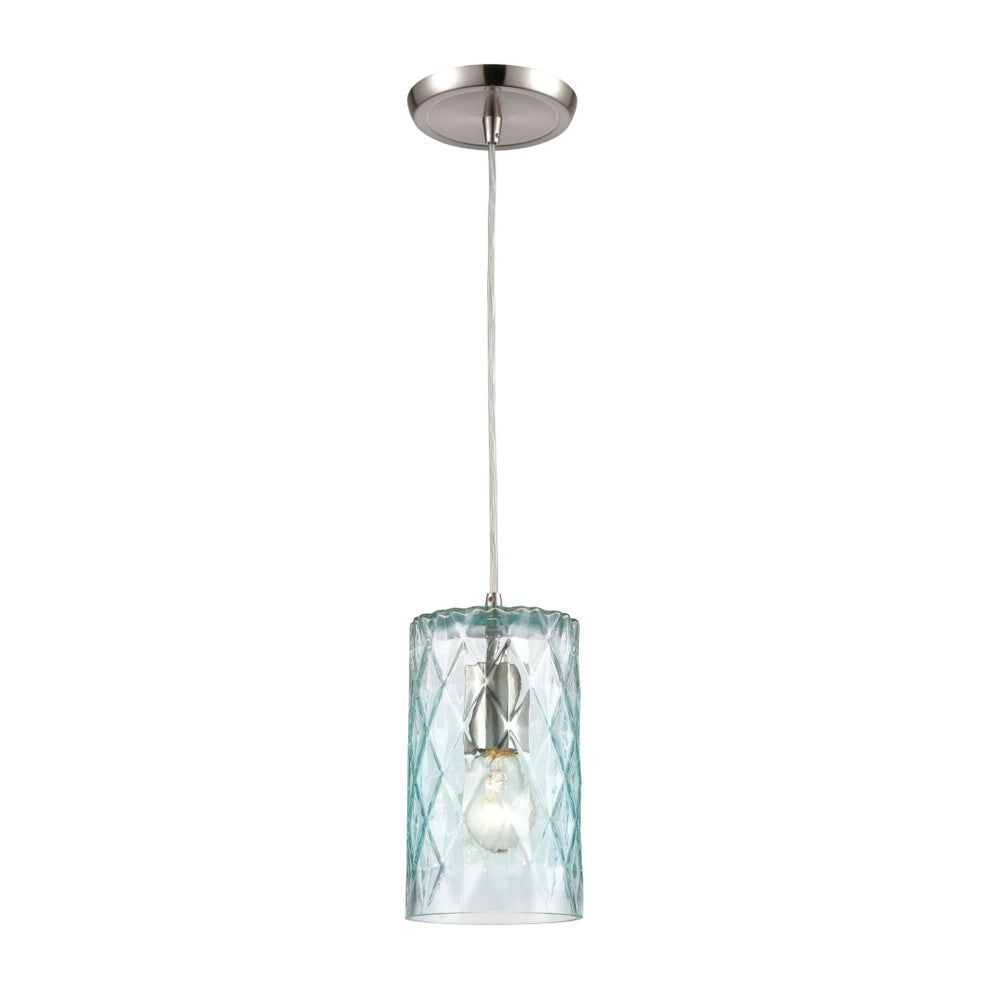 Atlas Diamond Pleat 5" Wide Pendant Light - Elegant Satin Nickel with Light-Blue Glass Shade Design CL12204-BL