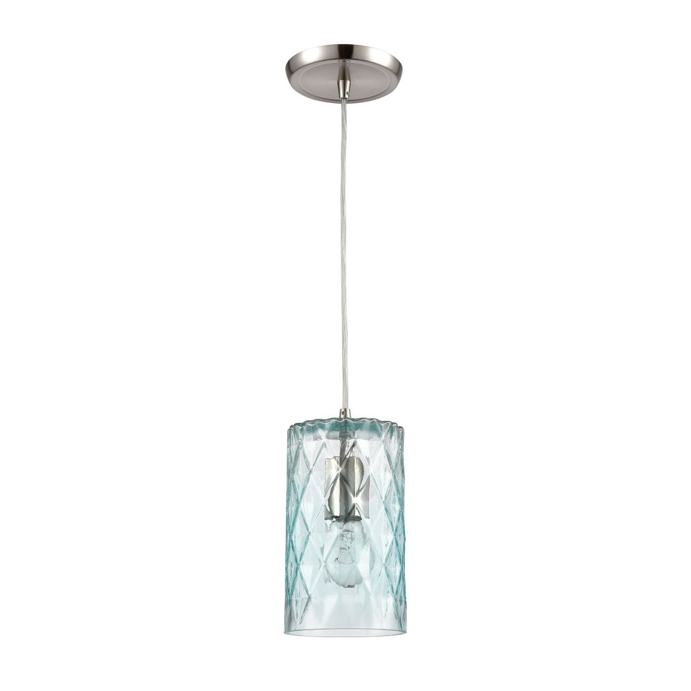Atlas Diamond Pleat 5" Wide Pendant Light - Elegant Satin Nickel with Light-Blue Glass Shade Design CL12204-BL