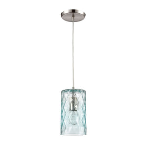 Atlas Diamond Pleat 5" Wide Pendant Light - Elegant Satin Nickel with Light-Blue Glass Shade Design CL12204-BL