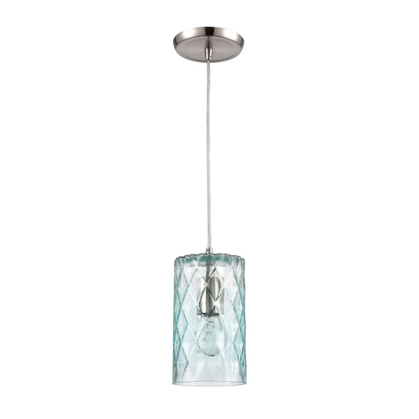 Atlas Diamond Pleat 5" Wide Pendant Light - Elegant Satin Nickel with Light-Blue Glass Shade Design CL12204-BL
