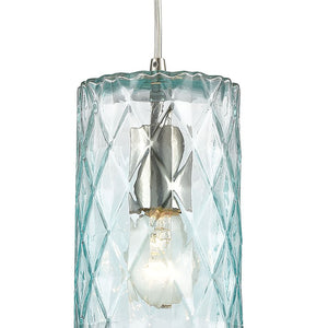 Atlas Diamond Pleat 5" Wide Pendant Light - Elegant Satin Nickel with Light-Blue Glass Shade Design CL12204-BL