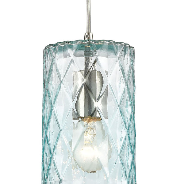 Atlas Diamond Pleat 5" Wide Pendant Light - Elegant Satin Nickel with Light-Blue Glass Shade Design CL12204-BL