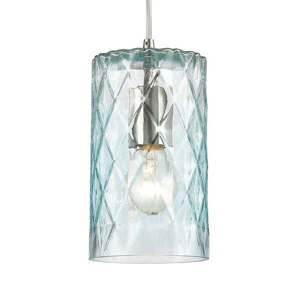 Atlas Diamond Pleat 5" Wide Pendant Light - Elegant Satin Nickel with Light-Blue Glass Shade Design CL12204-BL