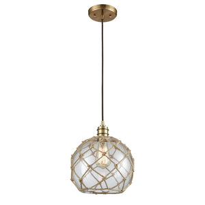 Atlas Dragnet 10'' Wide 1-Light Mini Pendant - Coastal Charm with Satin Brass & Clear Glass Globe Design CL12207-BS
