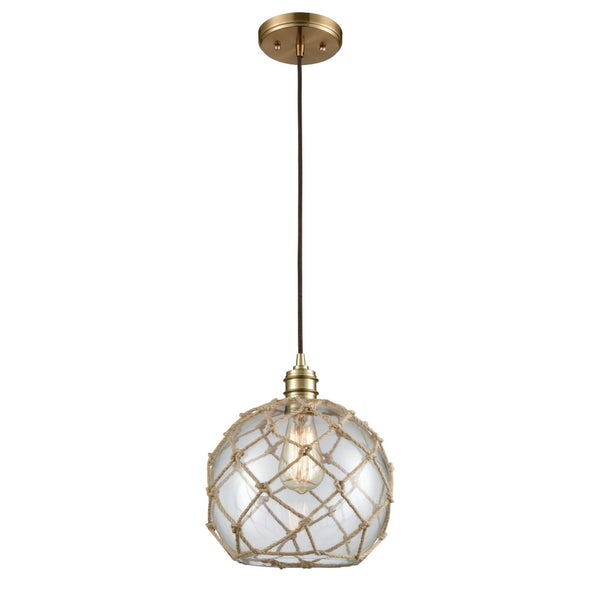 Atlas Dragnet 10'' Wide 1-Light Mini Pendant - Coastal Charm with Satin Brass & Clear Glass Globe Design CL12207-BS
