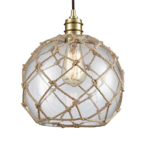 Atlas Dragnet 10'' Wide 1-Light Mini Pendant - Coastal Charm with Satin Brass & Clear Glass Globe Design CL12207-BS