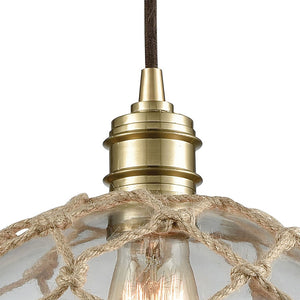 Atlas Dragnet 10'' Wide 1-Light Mini Pendant - Coastal Charm with Satin Brass & Clear Glass Globe Design CL12207-BS