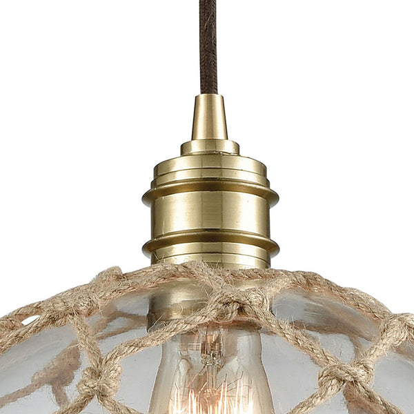 Atlas Dragnet 10'' Wide 1-Light Mini Pendant - Coastal Charm with Satin Brass & Clear Glass Globe Design CL12207-BS