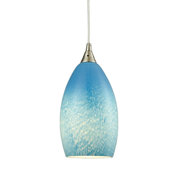 Atlas Earth 5'' Wide Pendant Light - Elegant Satin Nickel with Calming Sand-Colored Sky Blue Glass Shade CL12209-BL
