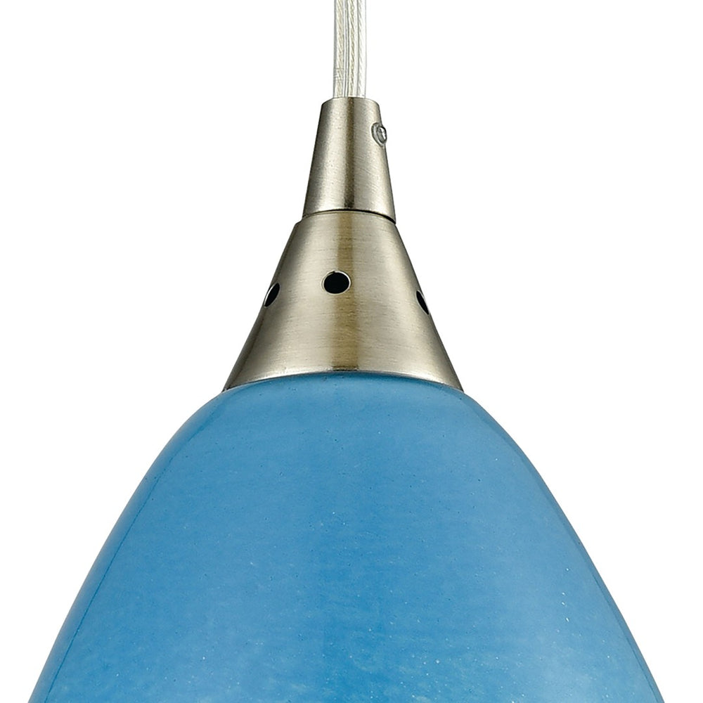 Atlas Earth 5'' Wide Pendant Light - Elegant Satin Nickel with Calming Sand-Colored Sky Blue Glass Shade CL12209-BL