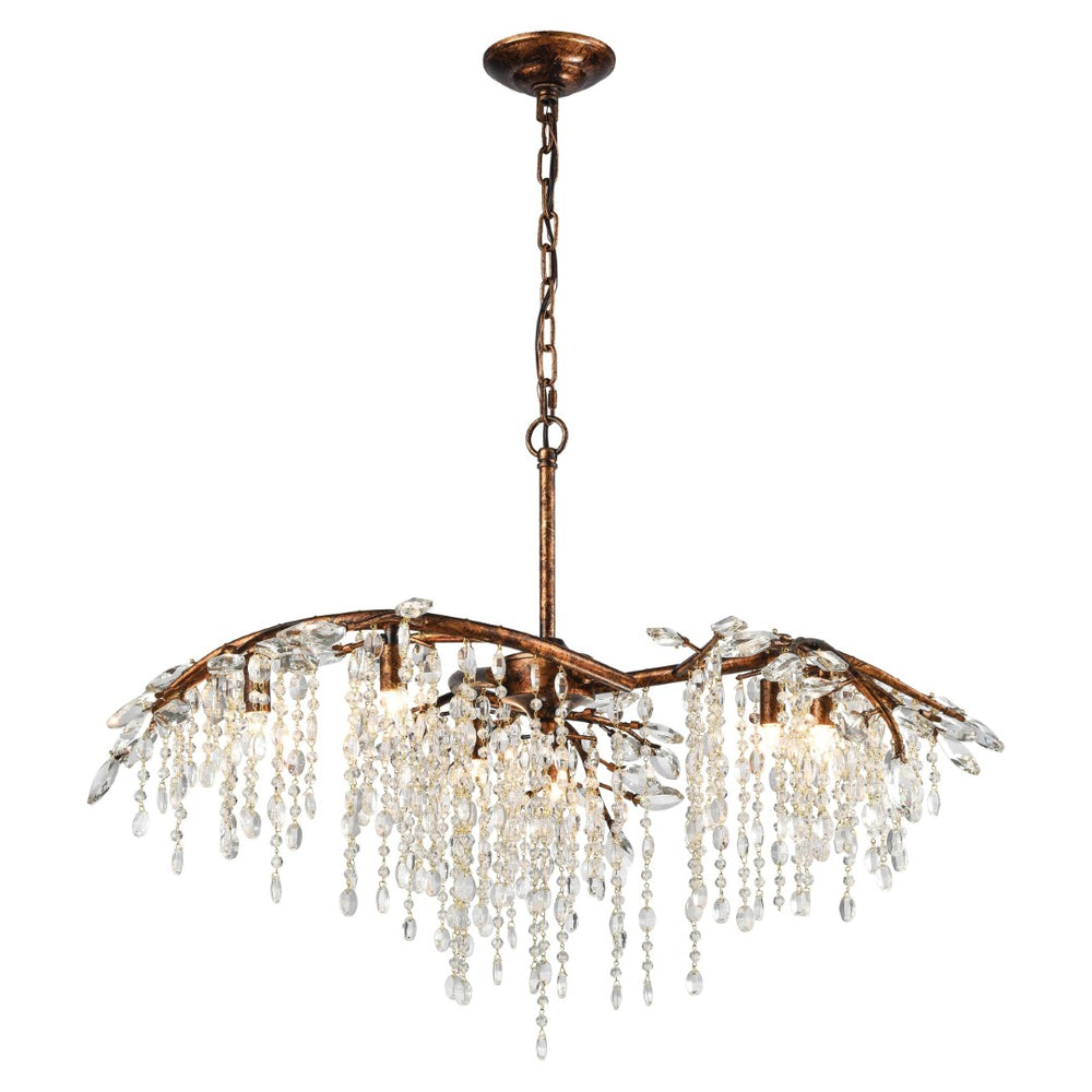 Atlas Elia 6-Light Chandelier - Organic-Inspired Design with Cascading Crystals for Elegant Illumination Spanish Bronze 32'' CL12210-BZ