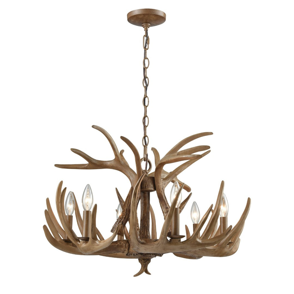 Atlas Elk 3-Light Antler Chandelier – Rustic Lodge Lighting for Dining Rooms and Cozy Living Spaces Wood Tone 39'' CL12224-BN