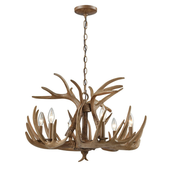 Atlas Elk 3-Light Antler Chandelier – Rustic Lodge Lighting for Dining Rooms and Cozy Living Spaces Wood Tone 25'' CL12222-BN