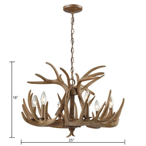 Atlas Elk 3-Light Antler Chandelier – Rustic Lodge Lighting for Dining Rooms and Cozy Living Spaces Wood Tone 25'' CL12222-BN