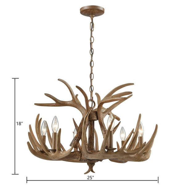 Atlas Elk 3-Light Antler Chandelier – Rustic Lodge Lighting for Dining Rooms and Cozy Living Spaces Wood Tone 25'' CL12222-BN